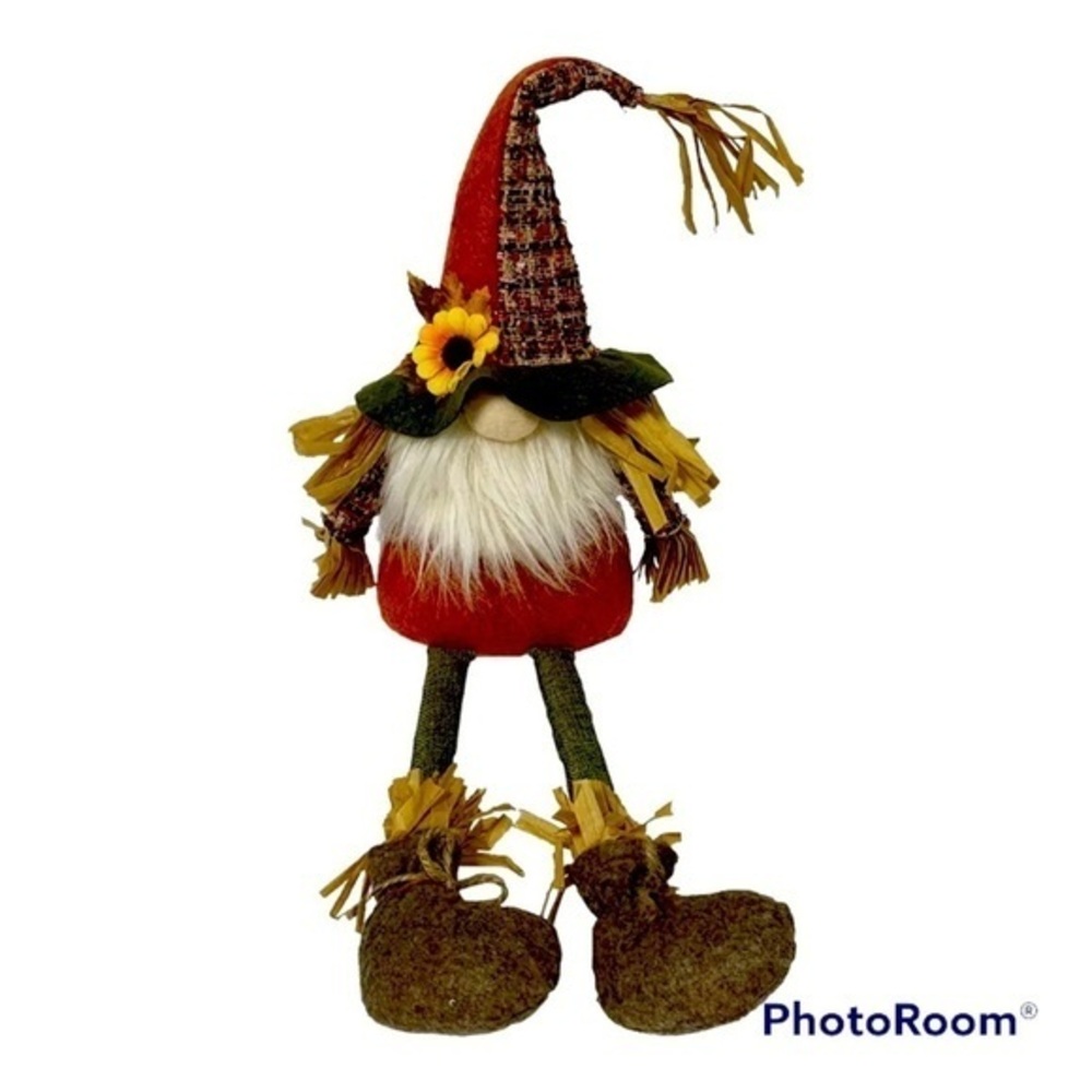 $10🍂🍁Fall Gnome Decor Sitting Raffia & Sunflower Plaid Bent Hat🍁🍂🆕 Autumn
